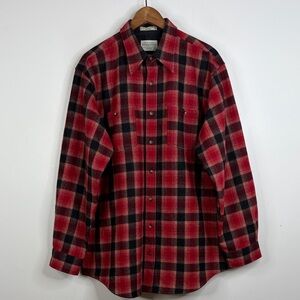 Pendleton Outdoor Shirt Men Large Red Black Wool Flannel Long Sleeve Elbow Patch
